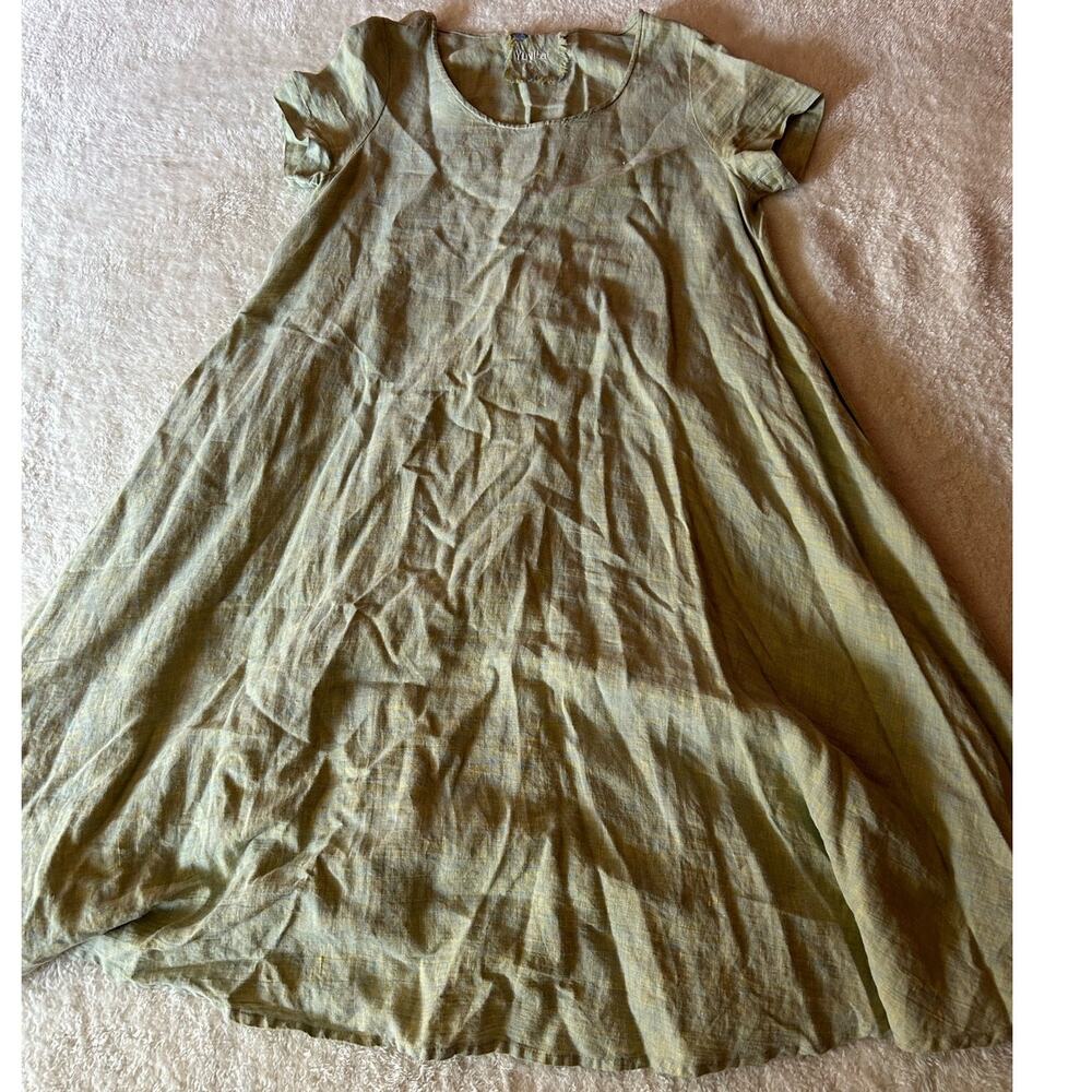 Yuvita Light Green 100% Linen Maxi Dress Size Medium - Picture 1 of 6